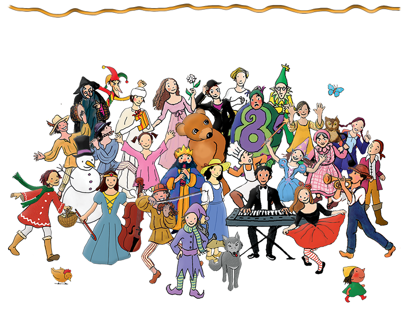une troupe de personnages de spectacles pour enfants